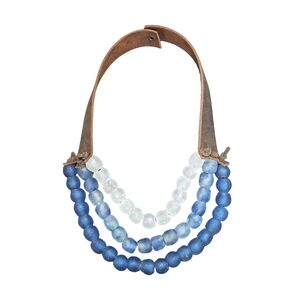 New Handmade Krobo Bead And Leather Necklace